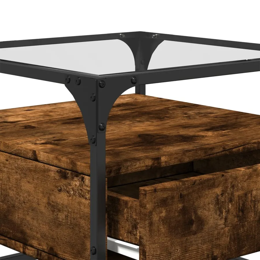 Table basse avec dessus en verre chêne fumé 50x50x45 cm acier - 8