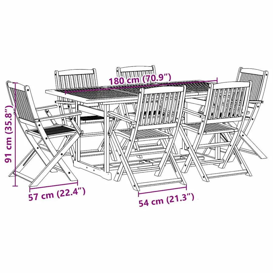 Ensemble à manger de jardin 7 pcs bois massif d'acacia - 8