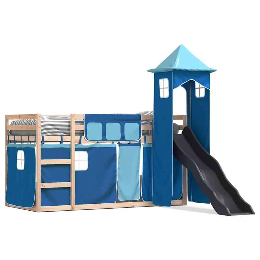 Lit superposé sans matelas avec toboggan et rideaux 90x190 cm - 2