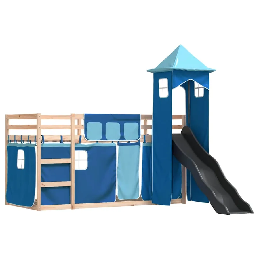Lit superposé sans matelas avec toboggan et rideaux 90x190 cm - 3
