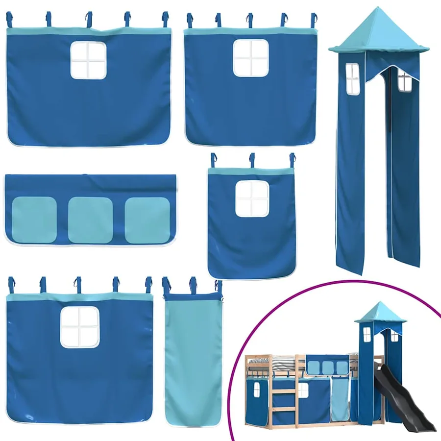 Lit superposé sans matelas avec toboggan et rideaux 90x190 cm - 5