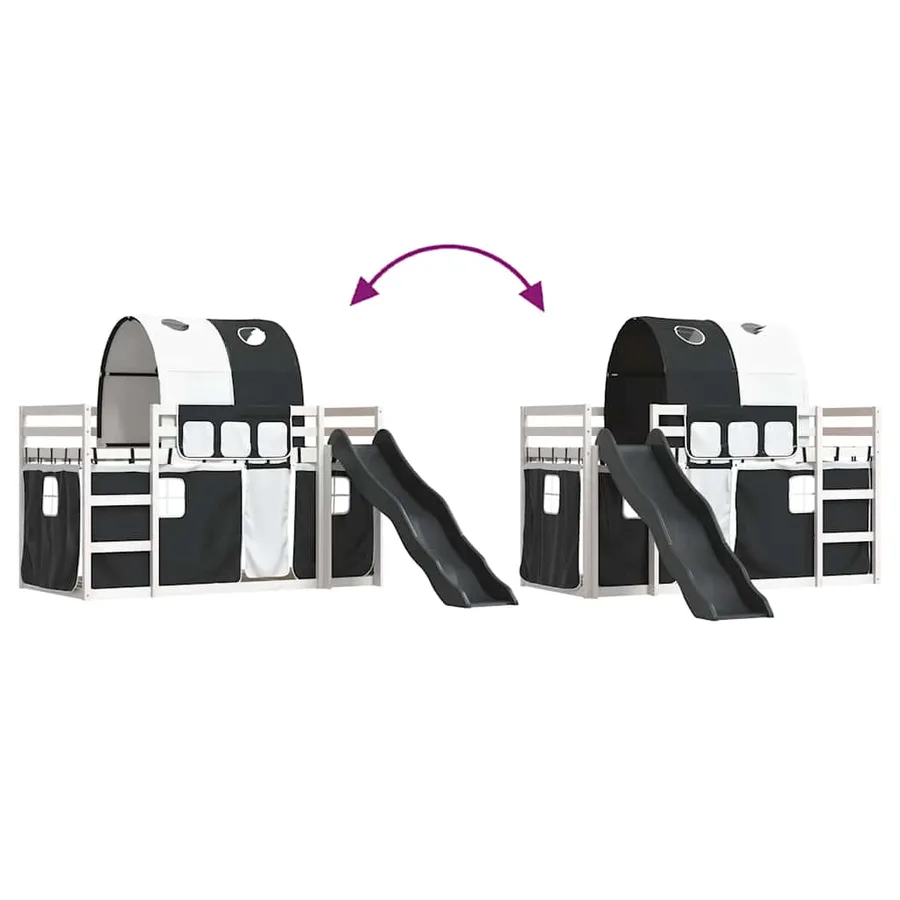 Lit superposé sans matelas avec toboggan blanc noir 90x190 cm - 11