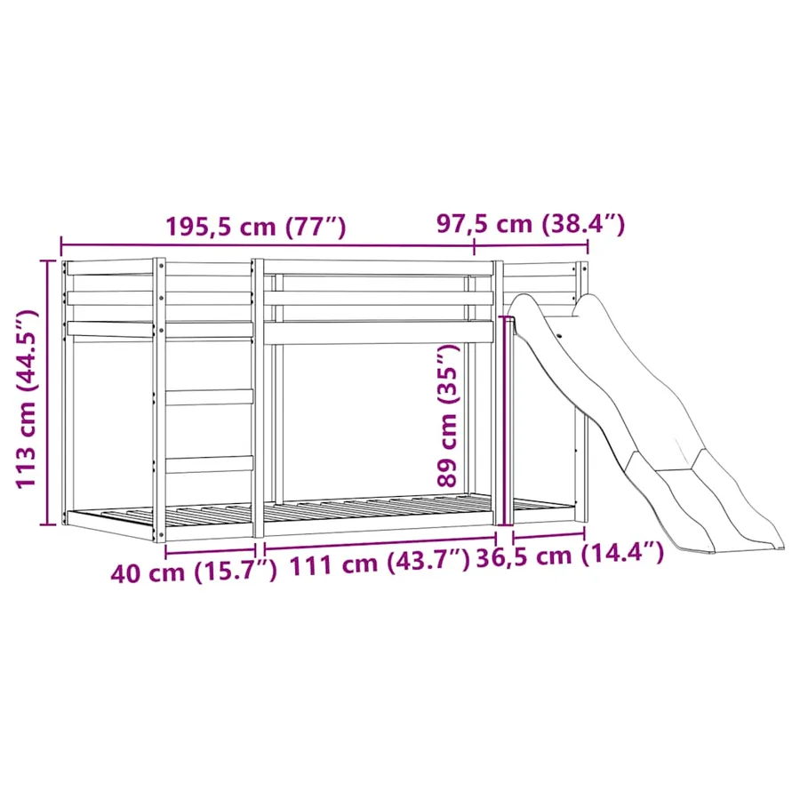 Lit superposé sans matelas avec toboggan blanc noir 90x190 cm - 15