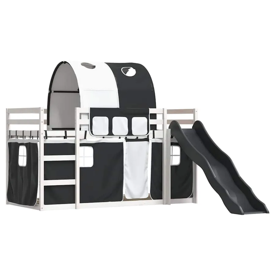 Lit superposé sans matelas avec toboggan blanc noir 90x190 cm - 3