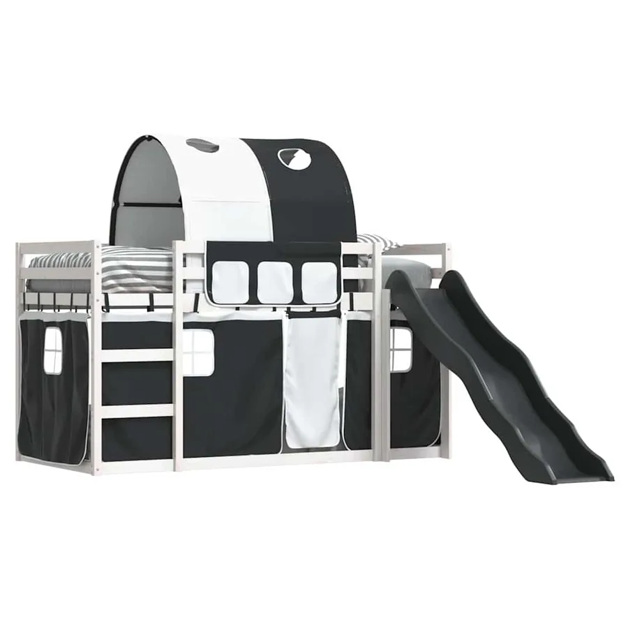 Lit superposé sans matelas avec toboggan blanc noir 90x190 cm - 4