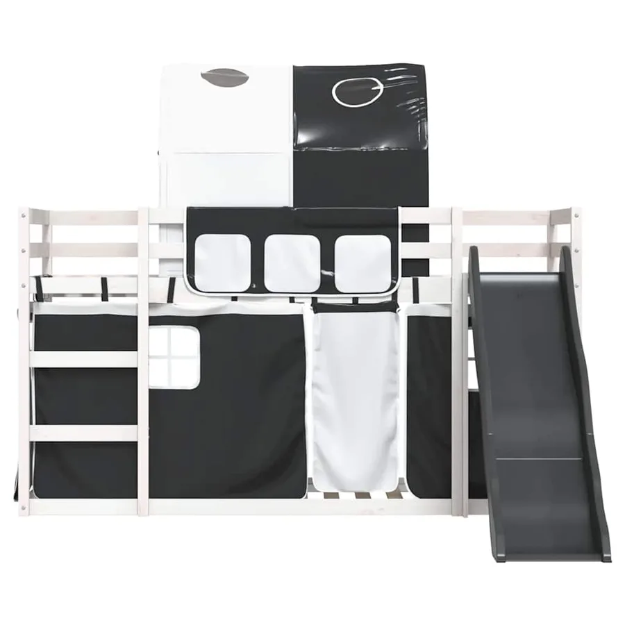 Lit superposé sans matelas avec toboggan blanc noir 90x190 cm - 7