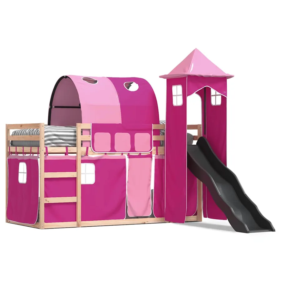Lit superposé sans matelas avec toboggan et rideaux 90x190 cm - 2