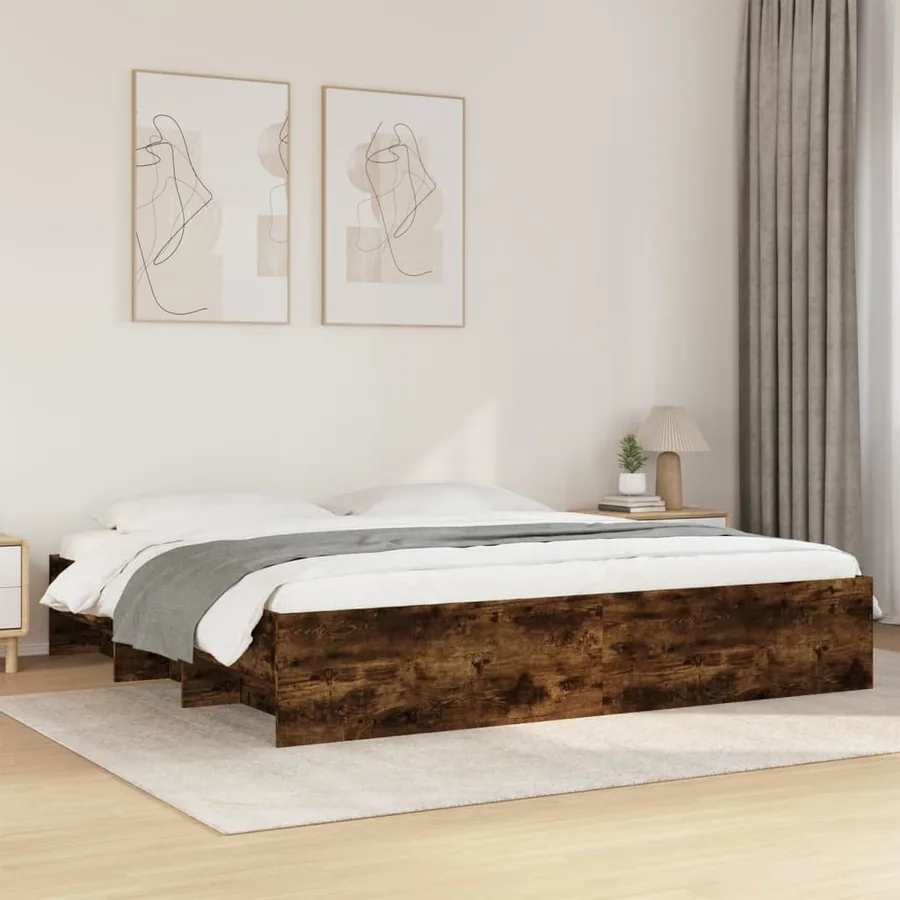 Cadre de lit sans matelas chêne fumé 200x200 cm bois ingénierie
