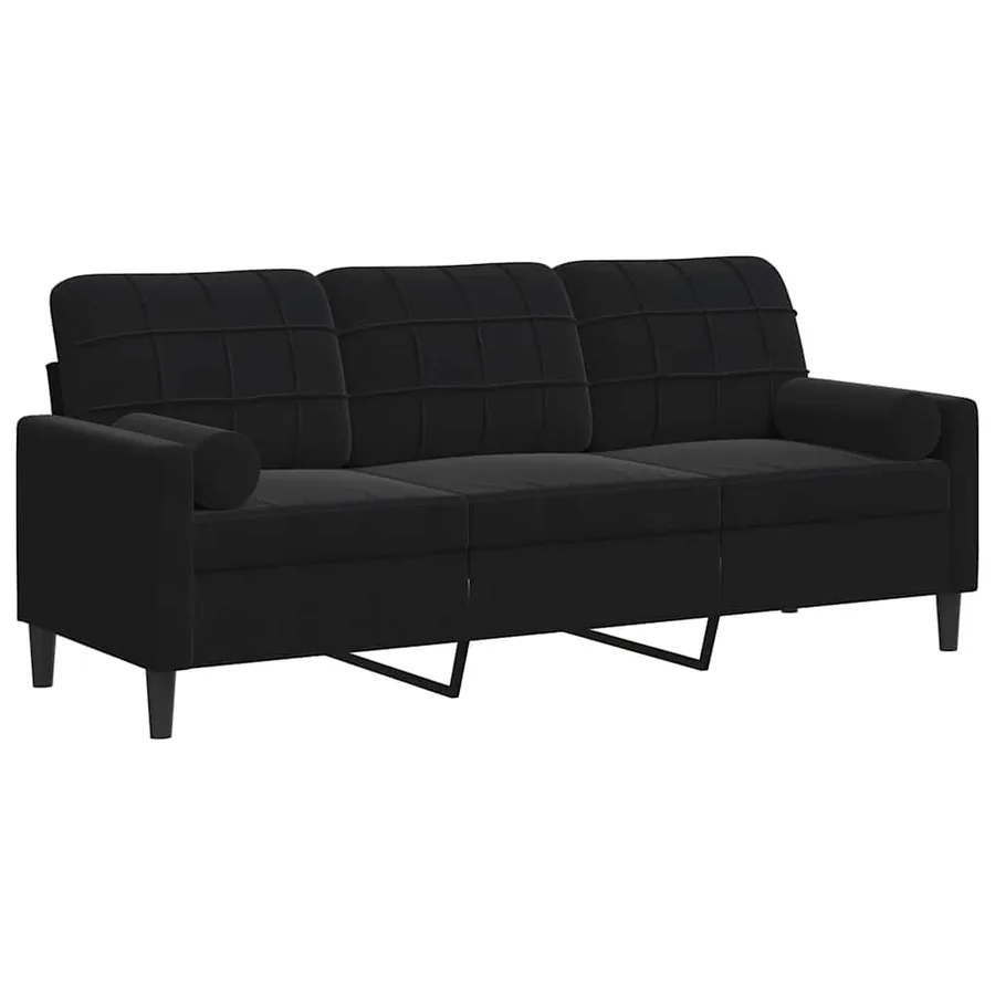 Canapé 3 places avec oreillers décoratifs noir 180 cm velours - 2