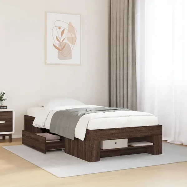 Cadre de lit sans matelas chêne marron 90x190cm bois ingénierie