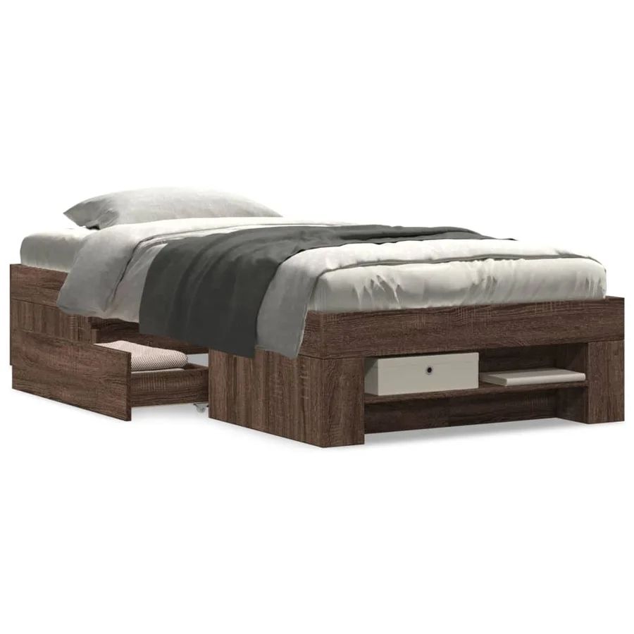 Cadre de lit sans matelas chêne marron 90x190cm bois ingénierie - 4