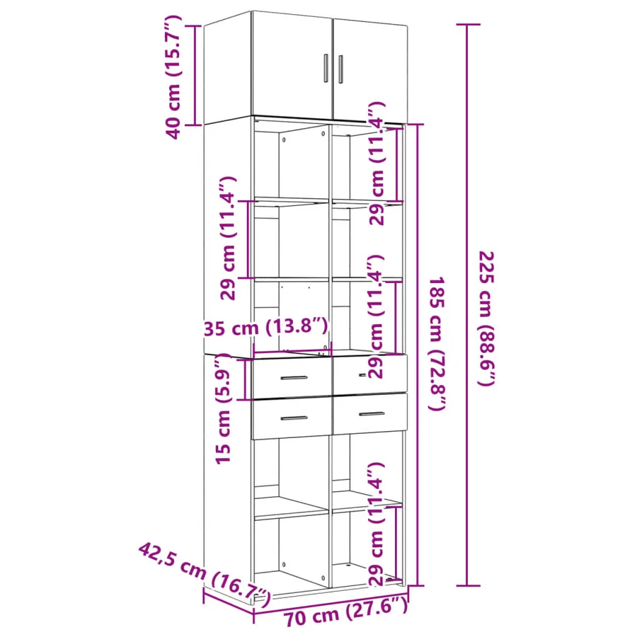 Armoire de rangement sonoma gris 70x42,5x225 cm - 13