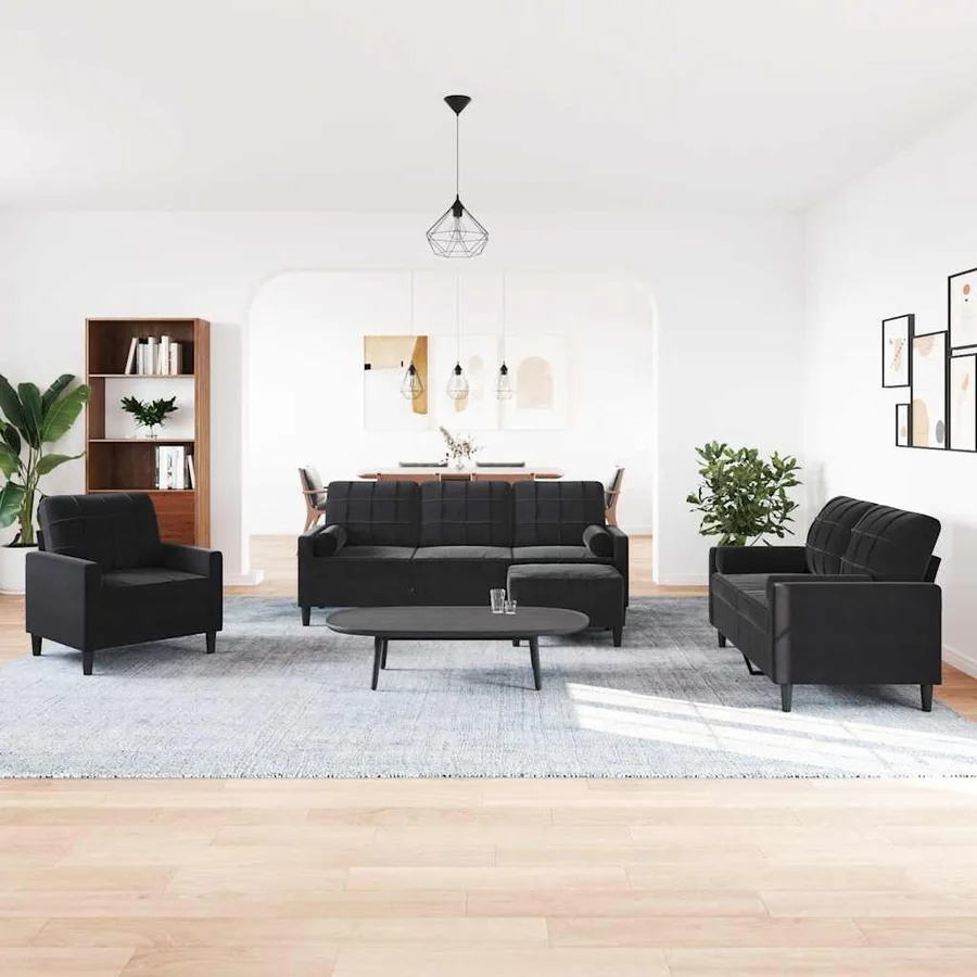 Ensemble de canapés 4pcs et coussins et traversins noir velours - 3