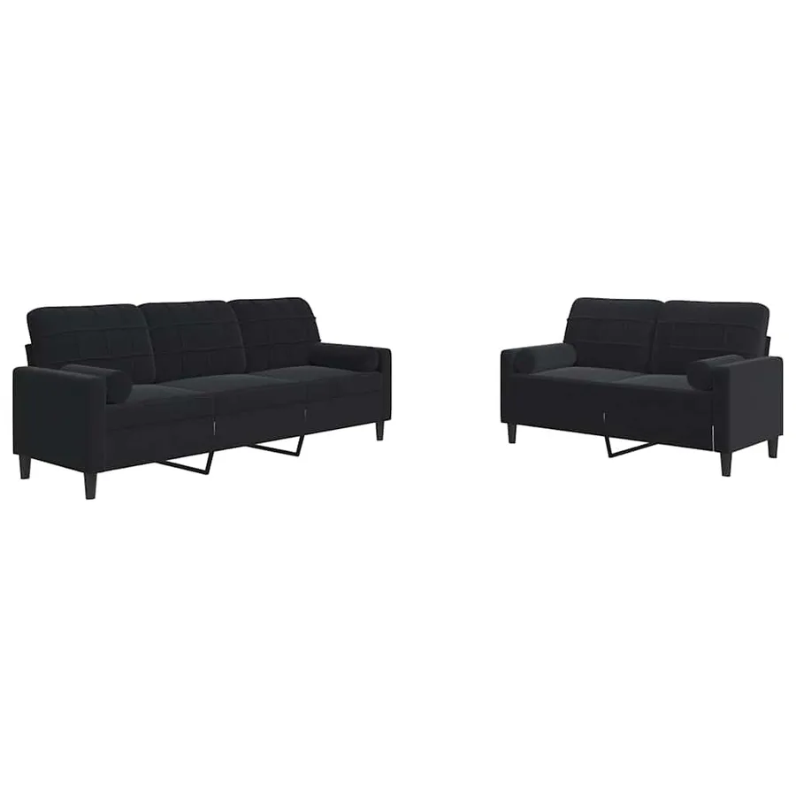 Ensemble de canapés 2pcs et coussins et traversins noir velours - 2