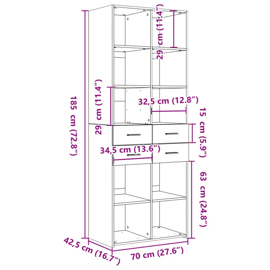 Buffet haut chêne sonoma 70x42,5x185 cm bois d'ingénierie - 9
