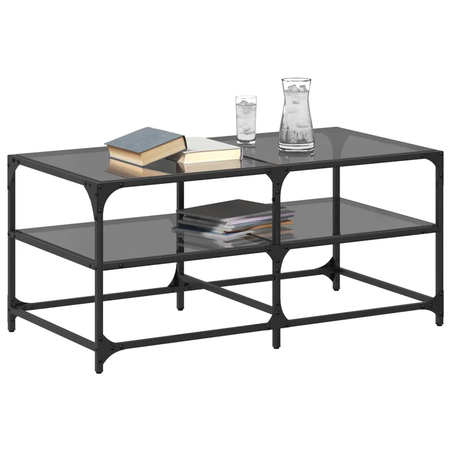 Table basse avec dessus en verre noir 98,5x50x45 cm acier - 3