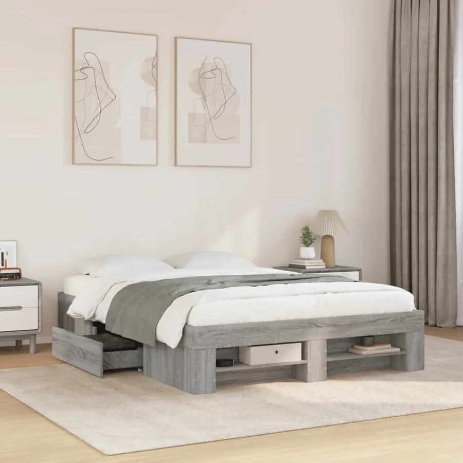 Cadre de lit sans matelas sonoma gris 135x190 cm