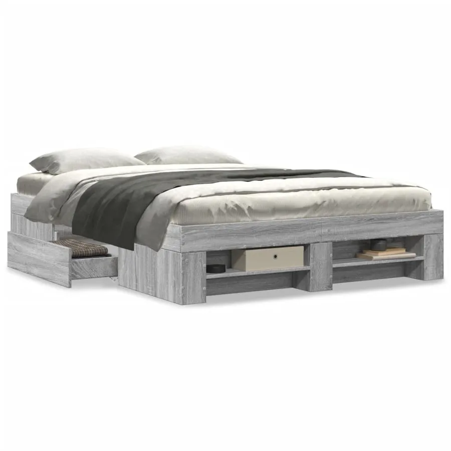 Cadre de lit sans matelas sonoma gris 135x190 cm - 4