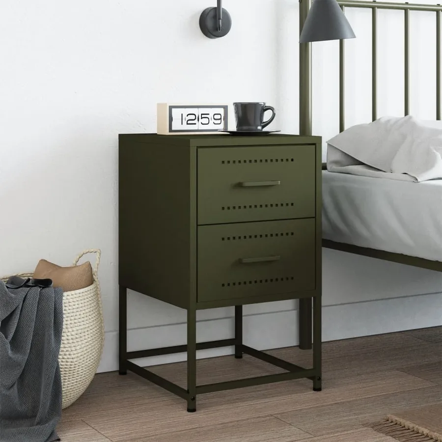 Table de chevet vert olive 36x39x60,5 cm acier - 3
