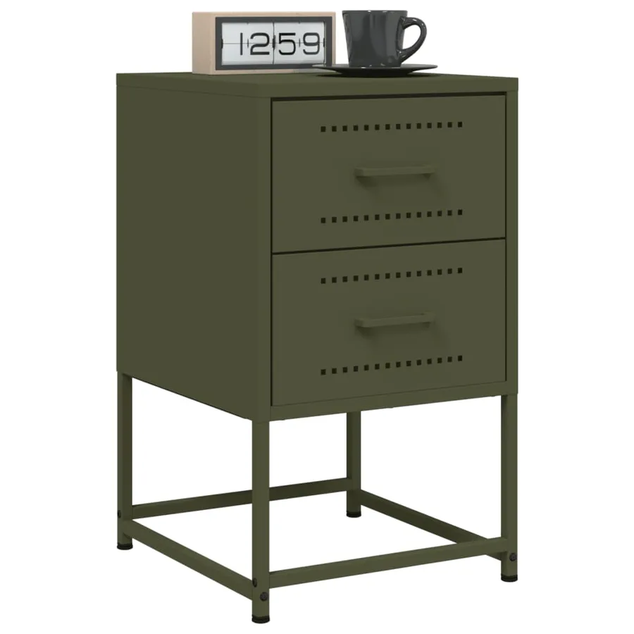 Table de chevet vert olive 36x39x60,5 cm acier - 4