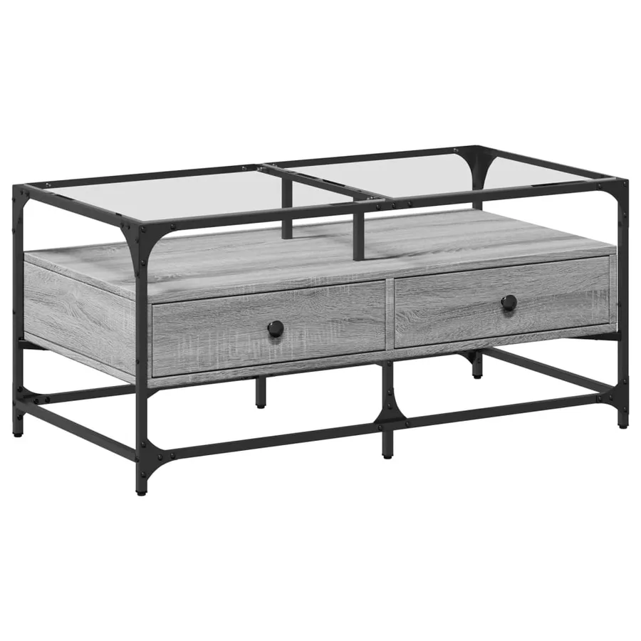 Table basse avec dessus en verre sonoma gris 98,5x50x45cm acier - 2