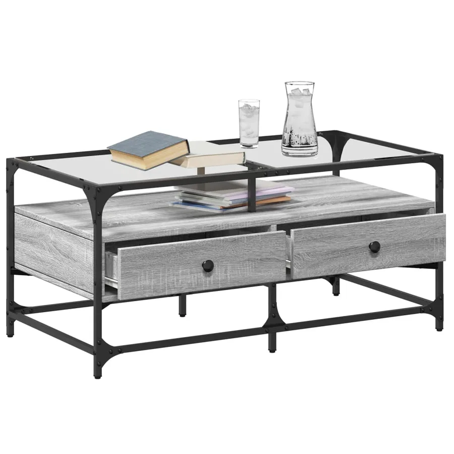 Table basse avec dessus en verre sonoma gris 98,5x50x45cm acier - 3
