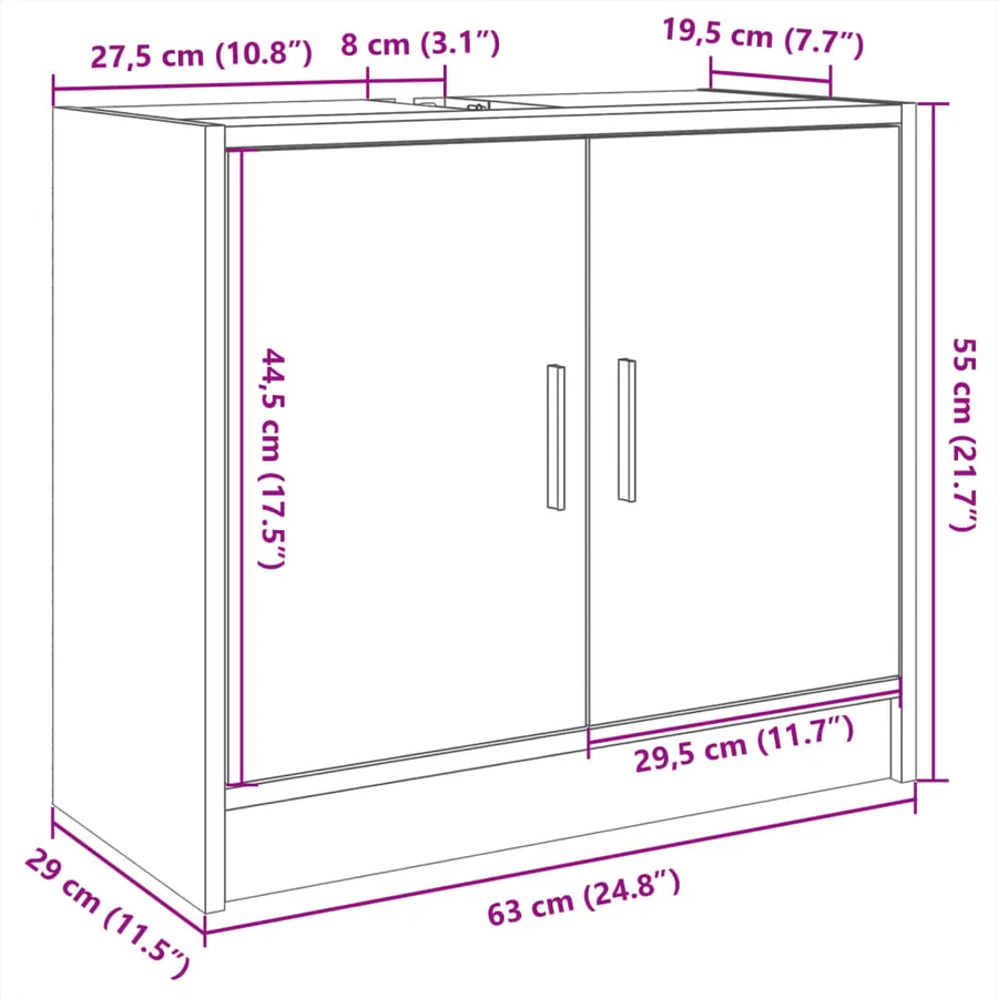 Armoire d'évier chêne sonoma 63x29x55 cm bois d'ingénierie - 11