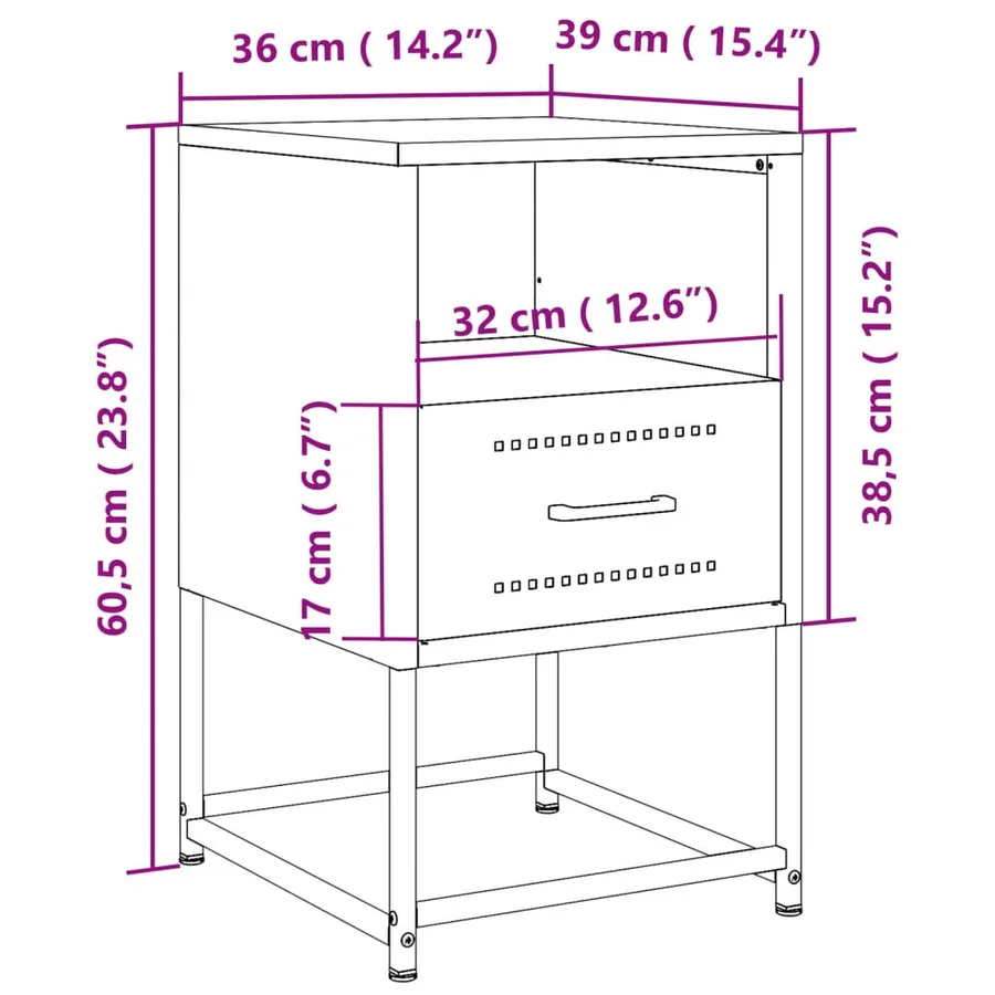Table de chevet noir 36x39x60,5 cm acier - 12