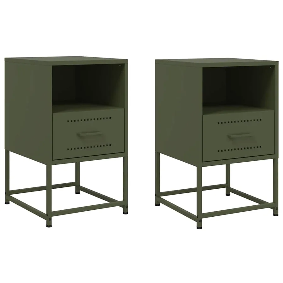 Tables de chevet 2 pcs vert olive 36x39x60,5 cm acier - 2