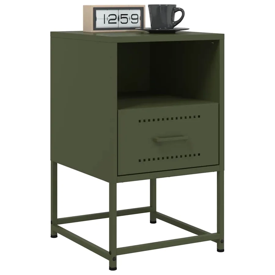 Tables de chevet 2 pcs vert olive 36x39x60,5 cm acier - 3