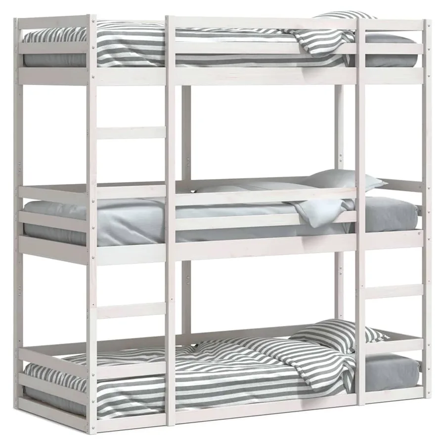 Lit superposé triple sans matelas 90x190 cm bois de pin massif - 2
