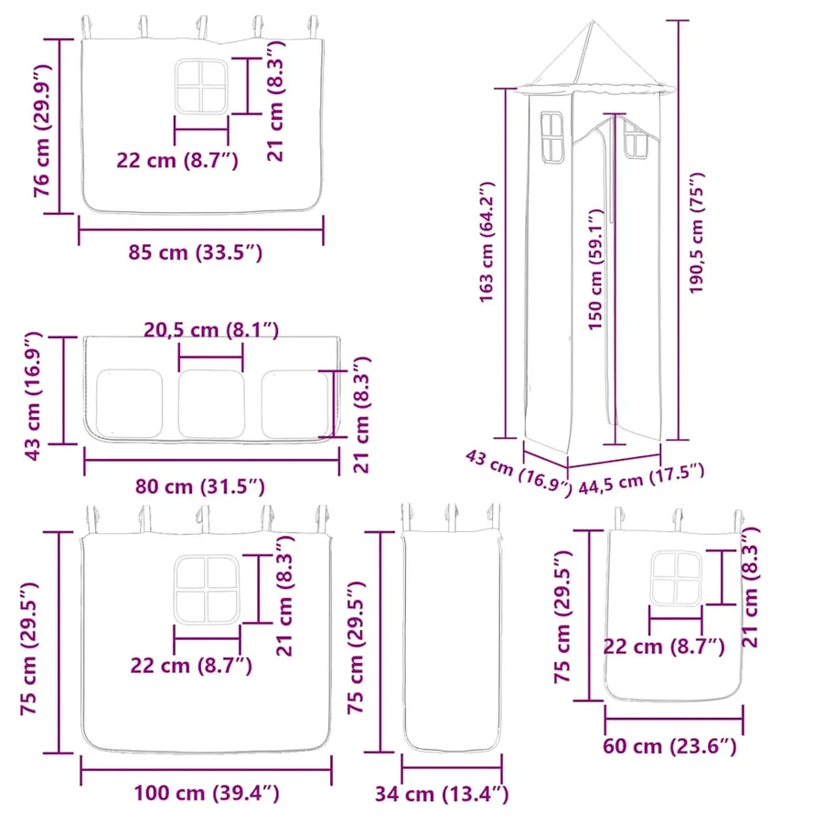 Lit superposé sans matelas avec toboggan blanc noir 80x200 cm - 17