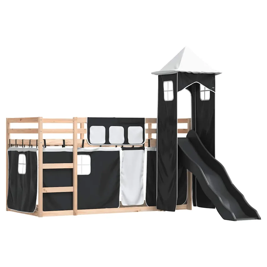 Lit superposé sans matelas avec toboggan blanc noir 80x200 cm - 3