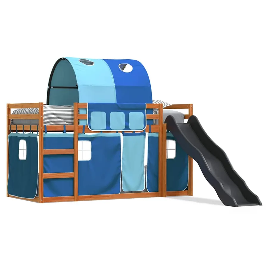 Lit superposé sans matelas avec toboggan et rideaux 90x200 cm - 2