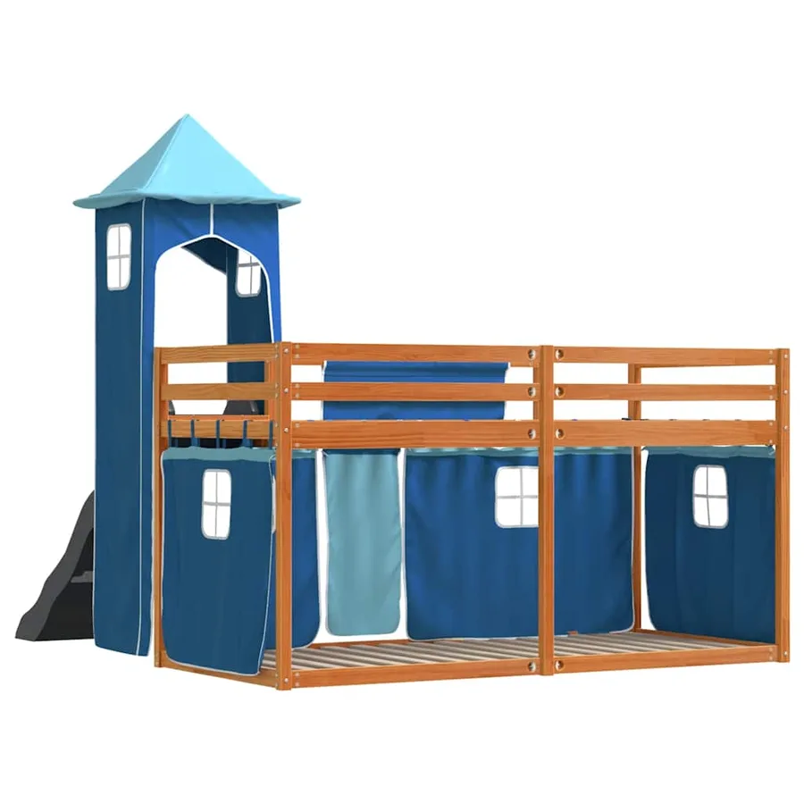 Lit superposé sans matelas avec toboggan et rideaux 90x200 cm - 10