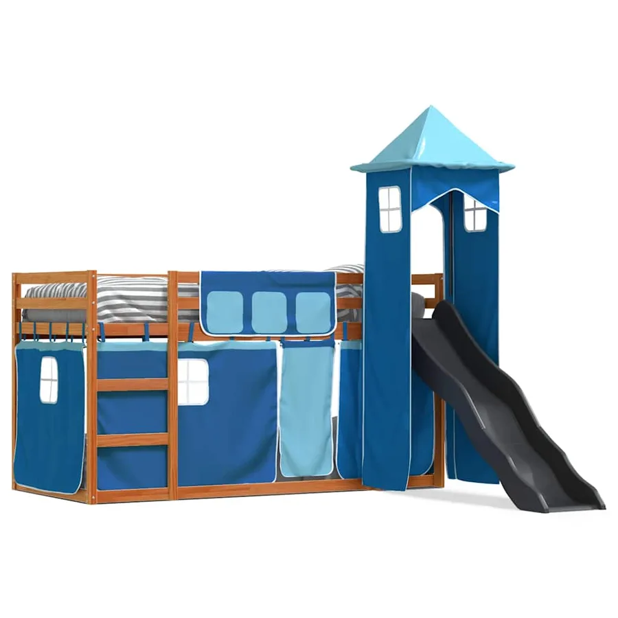 Lit superposé sans matelas avec toboggan et rideaux 90x200 cm - 2