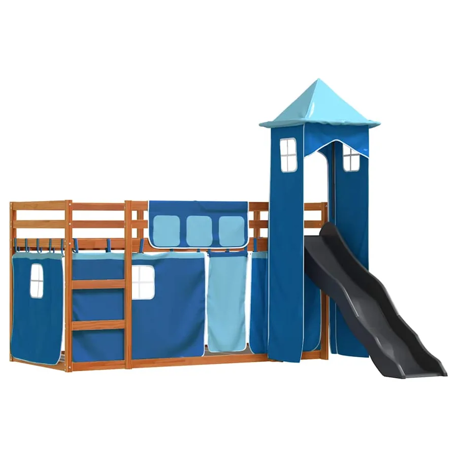 Lit superposé sans matelas avec toboggan et rideaux 90x200 cm - 3