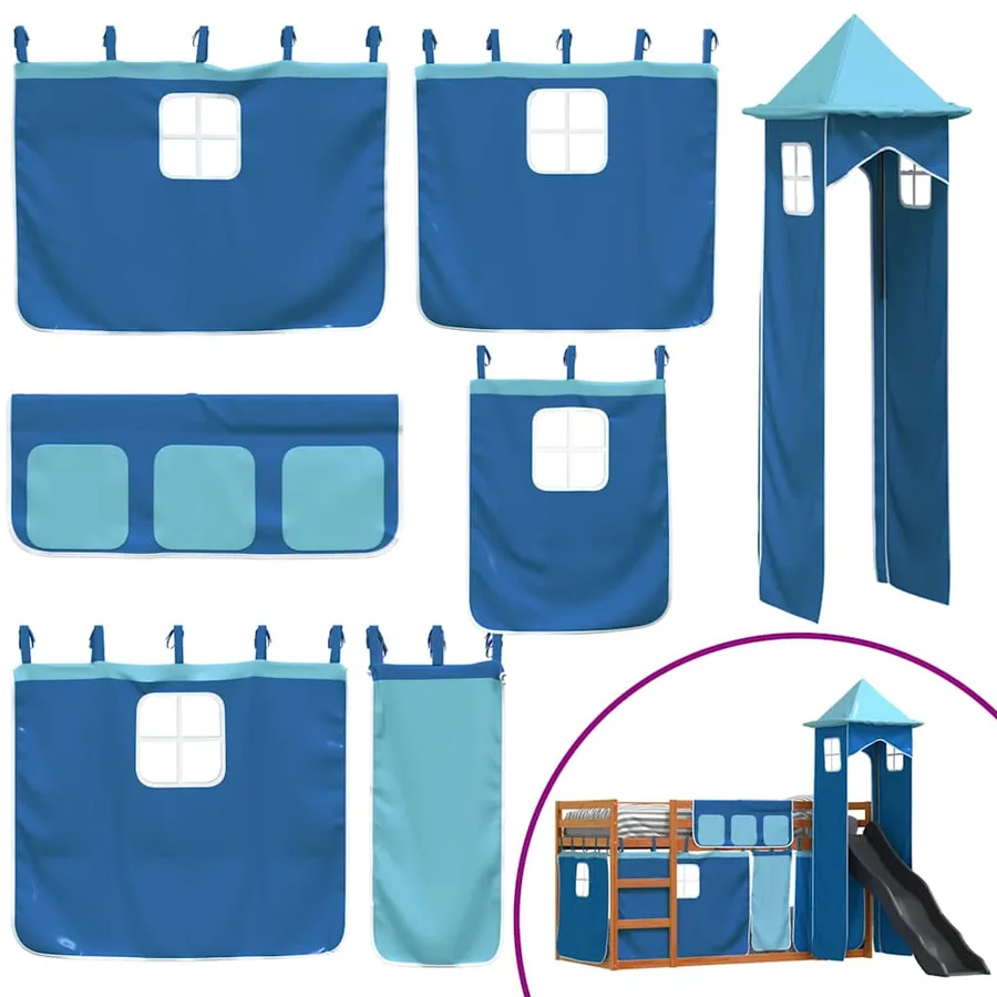 Lit superposé sans matelas avec toboggan et rideaux 90x200 cm - 5
