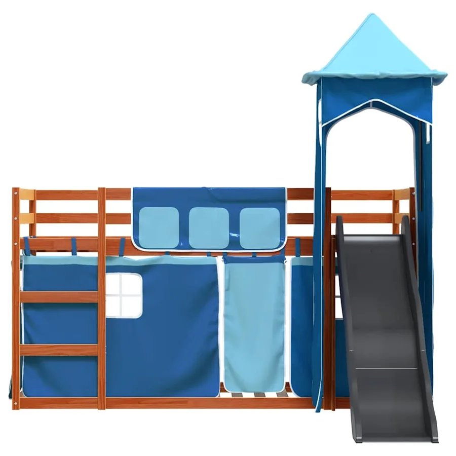 Lit superposé sans matelas avec toboggan et rideaux 90x200 cm - 7