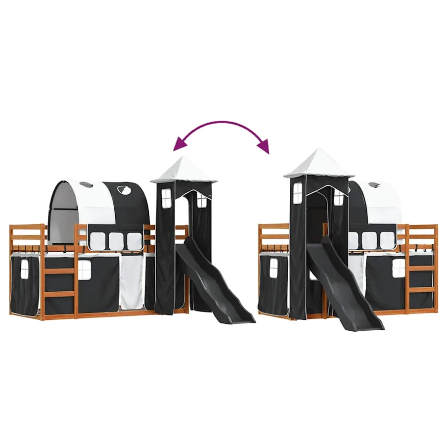 Lit superposé sans matelas avec toboggan blanc noir 80x200 cm - 11