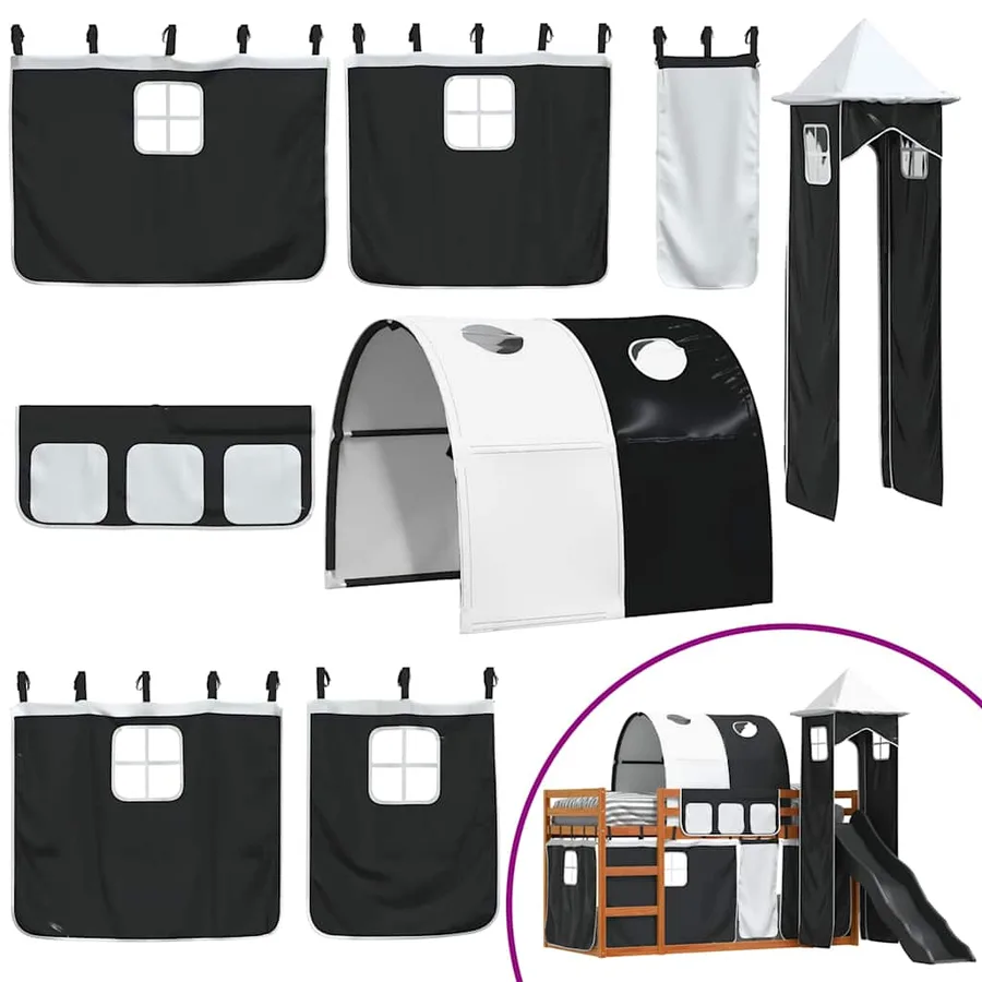 Lit superposé sans matelas avec toboggan blanc noir 80x200 cm - 5