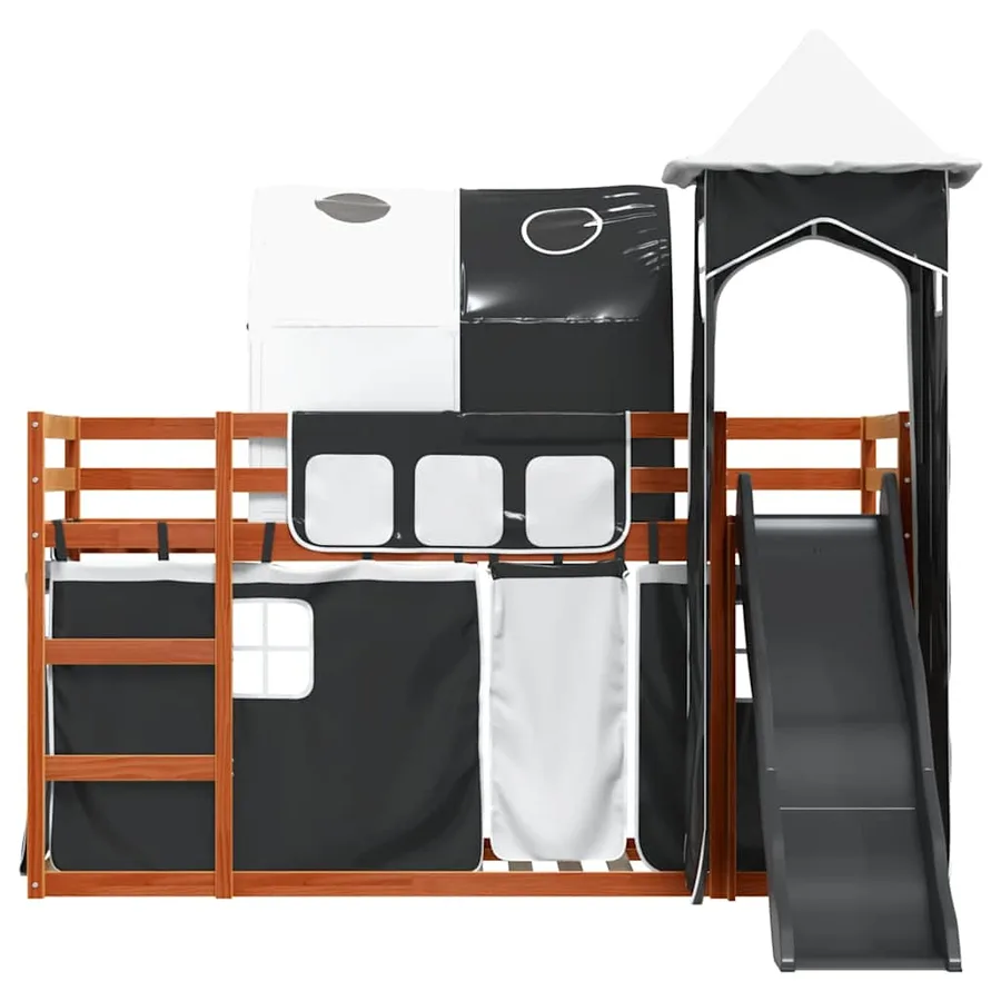 Lit superposé sans matelas avec toboggan blanc noir 80x200 cm - 7
