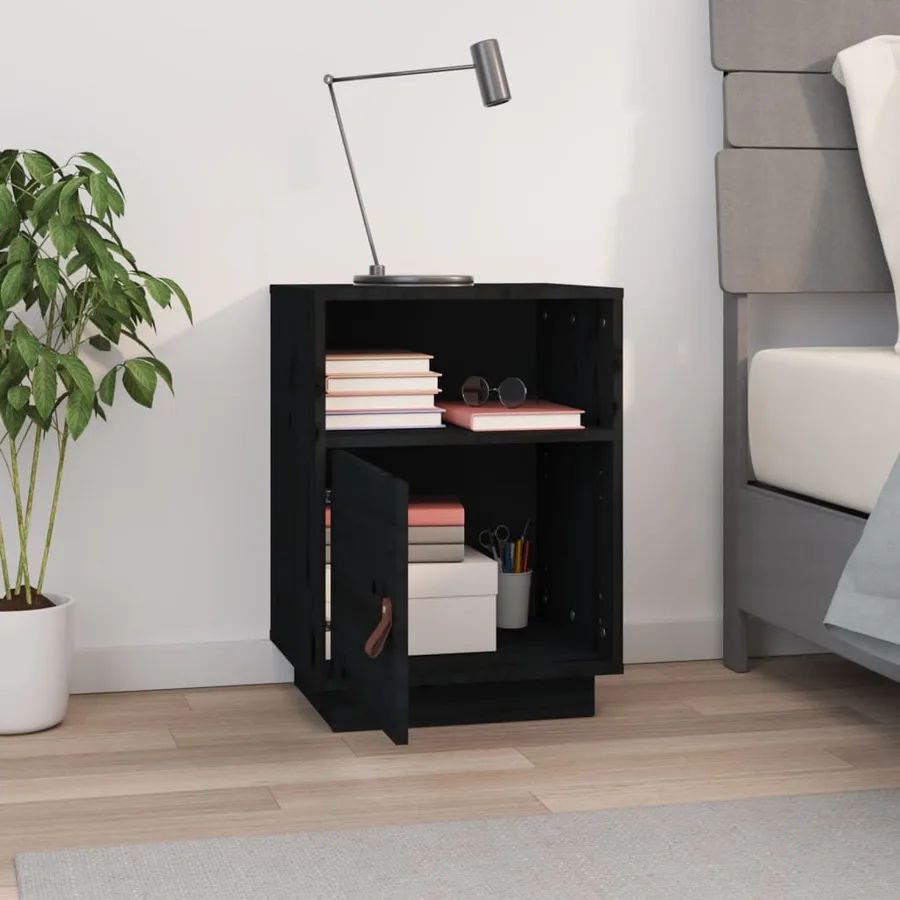 Table de chevet Noir 40x34x55 cm Bois de pin massif - 3