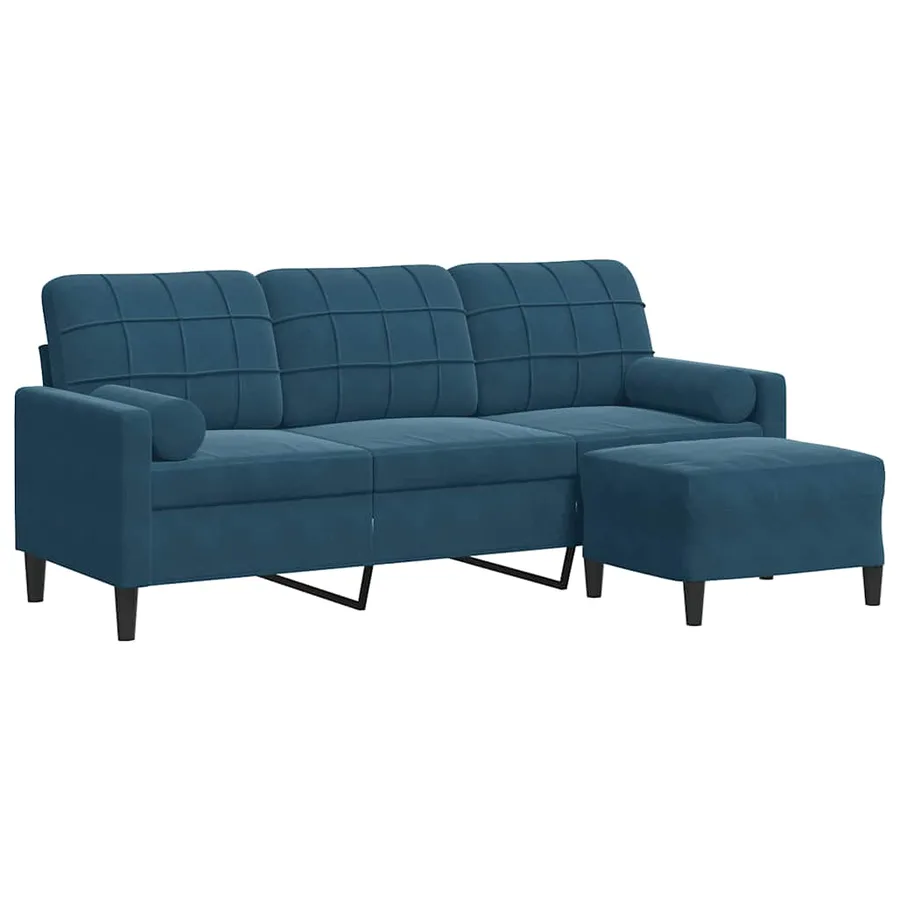 Canapé à 3 places avec repose-pieds Bleu 180 cm Velours - 2