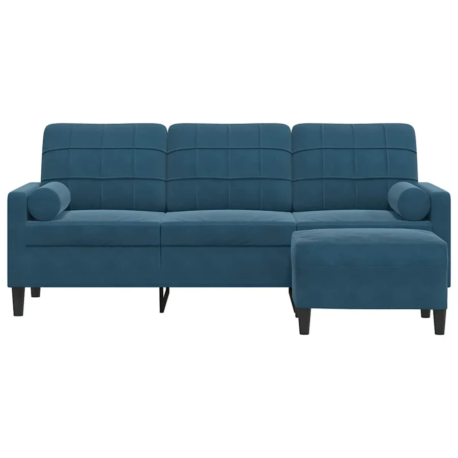 Canapé à 3 places avec repose-pieds Bleu 180 cm Velours - 3