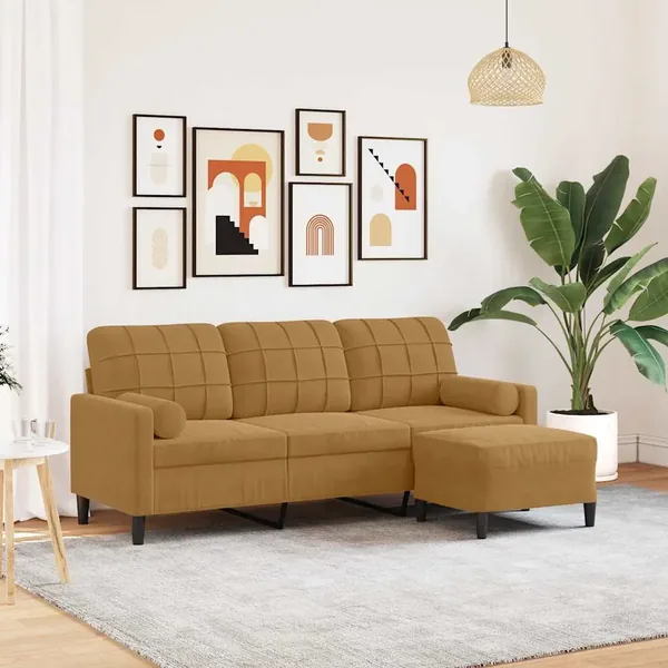 Canapé à 3 places avec repose-pieds Marron 180 cm Velours