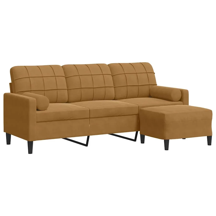 Canapé à 3 places avec repose-pieds Marron 180 cm Velours - 2
