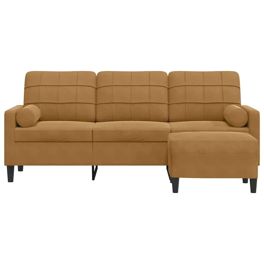 Canapé à 3 places avec repose-pieds Marron 180 cm Velours - 3