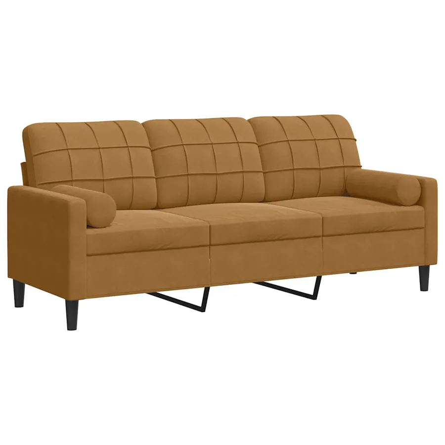 Canapé 3 places avec oreillers décoratifs marron 180 cm velours - 2