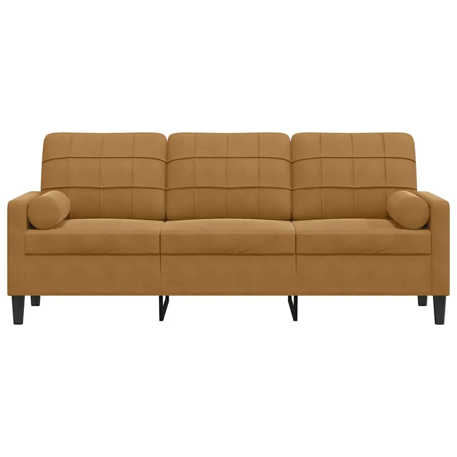 Canapé 3 places avec oreillers décoratifs marron 180 cm velours - 3
